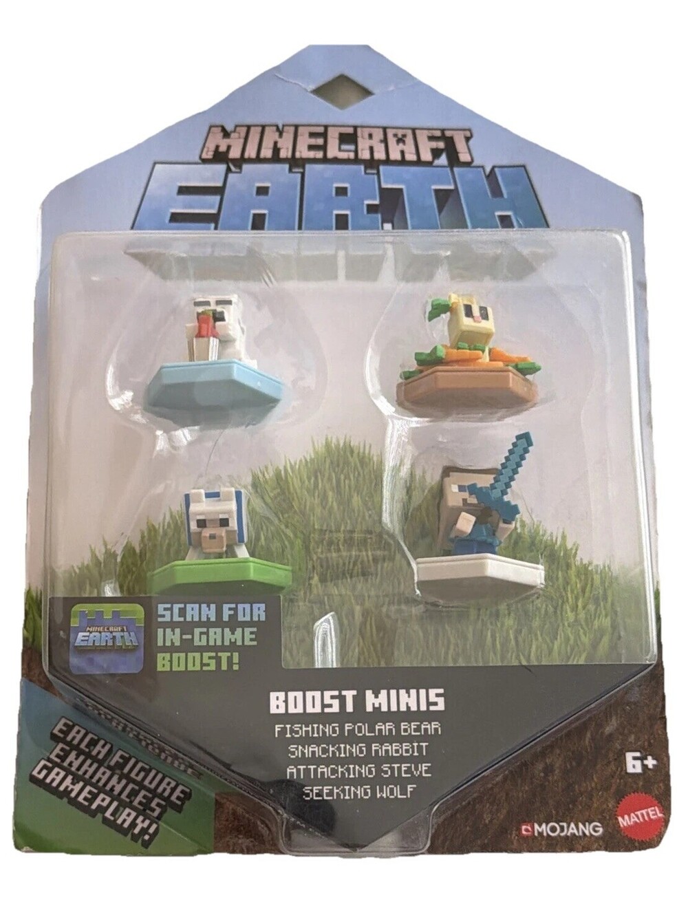 Minecraft Earth Boost Mini Figures 4 Pack Polar Bear Wolf Snacking Rabbit Steve